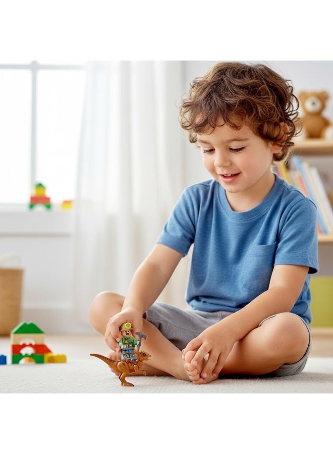 Jungle Adventure Articulated Dino Figure Set – 8cm Poseable Action Figure with Slot-In Dinosaur Companion – Durable Imaginative Play Set for Kids Ages 3+ – Perfect Prehistoric Explorer Toy - Image 2